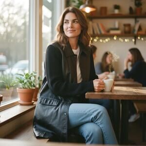 NEWPORT NEWS Women's Leather Front Sweater Jacket 12  Rocker Goth Biker Moto